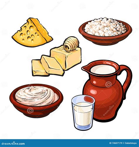 Set Of Dairy Products Stock Vector Illustration Of Escha 74607179