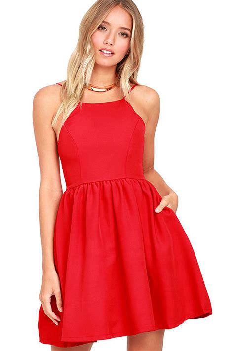 Chic Red Dress Backless Dress Skater Dress 56 00 Lulus