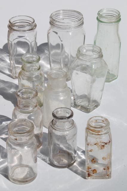 Lot Old Antique Glass Food Jars Condiment Bottles Vintage Spice Jars