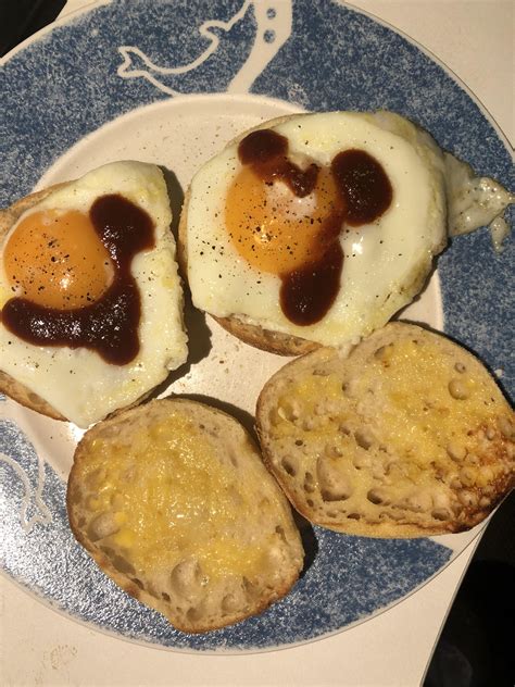 Fried Eggs On English Muffins With Habanero Bbq Sauce Rbreakfast