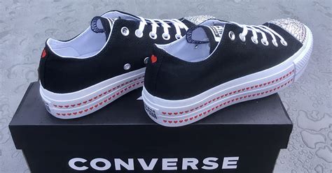 Black 15 Platform Converse Love Heart Custom Lift Wedge Low Etsy