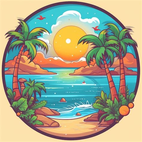 Premium Ai Image Tropical Beach Vector Sticker