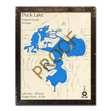 Duck Lake Oakland County MI 3D Wood Topo Map