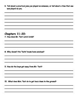 The Twits By Roald Dahl Comprehension Packet By Cookie S Corner TPT