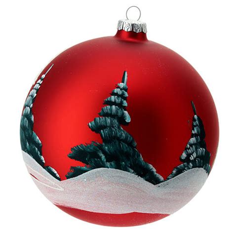 Boule de Noël verre soufflé rouge église enneigée 150 mm vente en