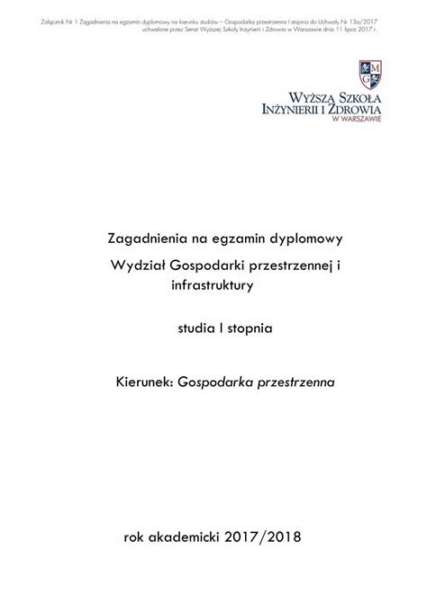 Pdf Zagadnienia Na Egzamin Dyplomowy Gospodarka Przestrzenna Wsiiz