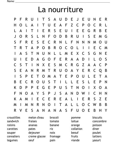 La Nourriture Crossword WordMint