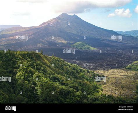 Panoramic View Of Mountain Batur Kintamani With Blue Sky In Blackground