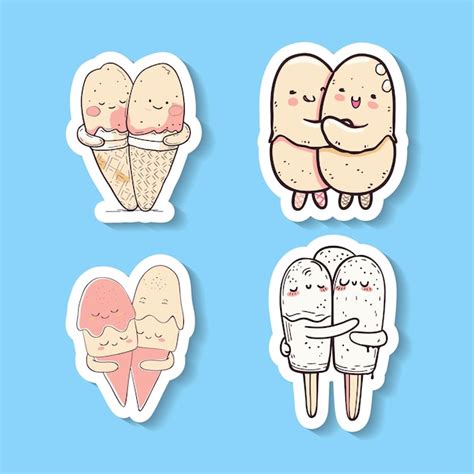 Premium Vector Sticker Of Cute Ice Cream Characters Hugging