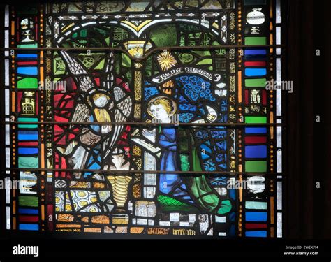 Medieval Stained Glass Window Of The Angel Gabriel Telling Mary She Is To Have A Son Jesus In