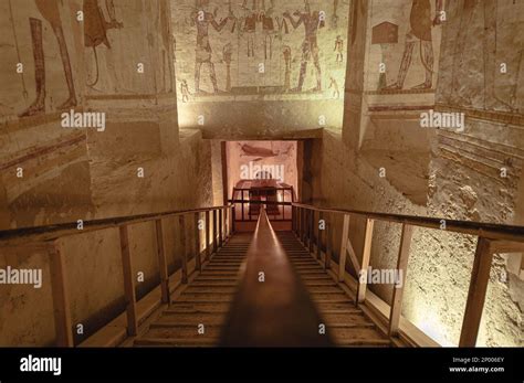 Valley Of The Kings Tomb Illuminated Hieroglyphs In Luxor Egypt Stock