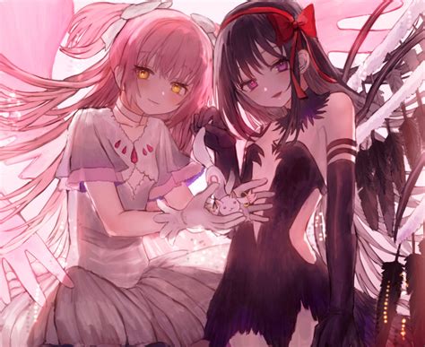 Safebooru 2girls Akemi Homura Akuma Homura Bare Shoulders Black Collar Black Dress Black