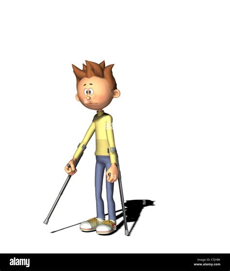 cartoon figure boy with crutches Stock Photo - Alamy