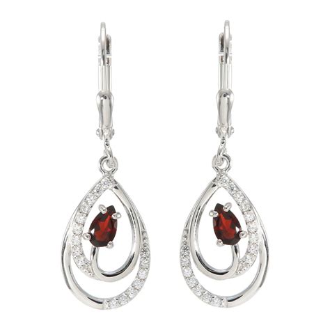 Boucles d oreilles Pendantes en Argent 925 Rhodié Grenat Poire 5x3mm et