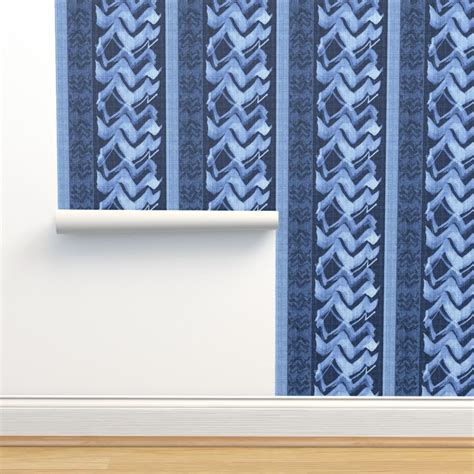 Zigzag Navy Blue Watercolor Wallpaper Spoonflower