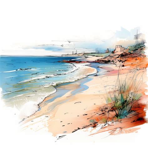 Watercolor Beach Sketch Illustration: Digital Painting by Daniel ...