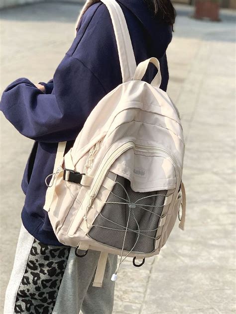 Olivia Mark Drawstring Decor Letter Patch School Bag Women