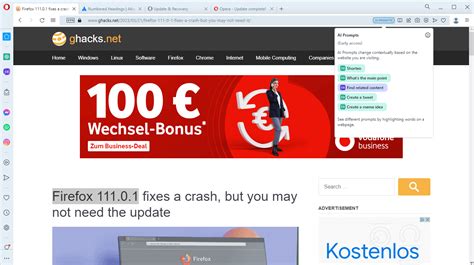 Opera Browser Update Integrates Ai Prompts And Chatgpt Ghacks Tech News