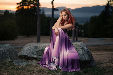 Hd Wallpaper Kyle Cong Purple Dresses Women Outdoors Redhead 500px