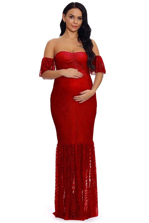 Buy Ziumudy Women S Off Shoulder Ruffle Sleeve Lace Mermaid Maternity