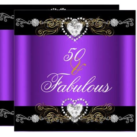 Fabulous 50 Purple Black Silver Gold 50th Birthday Invitation Zazzle