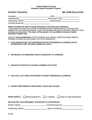 Fillable Online Pdx I Mid Term Evaluation Form Portland State