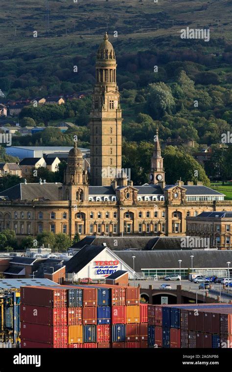 Town Hall & Container Port, Greenock, Inverclyde, Scotland, United ...