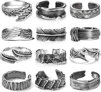 RIOSO Juego de 12 anillos clásico para hombre diseño de alas de