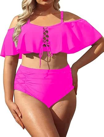 Amazon Daci Women Plus Size Bikini Sets High Waisted Ruffle Tummy