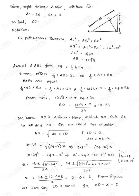 Solved 10 The Diagram Below Shows Right Triangle Abc With Altitude