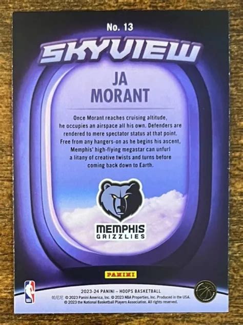 2023 24 Carte Dinsertion Panini Nba Hoops Basketball Ja Morant Memphis