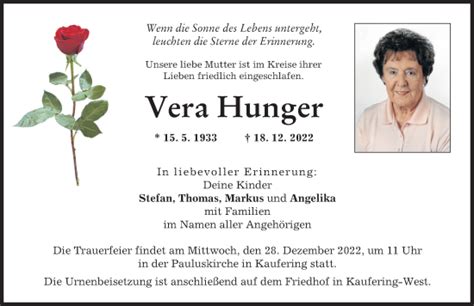 Traueranzeigen Von Vera Hunger Augsburger Allgemeine Zeitung