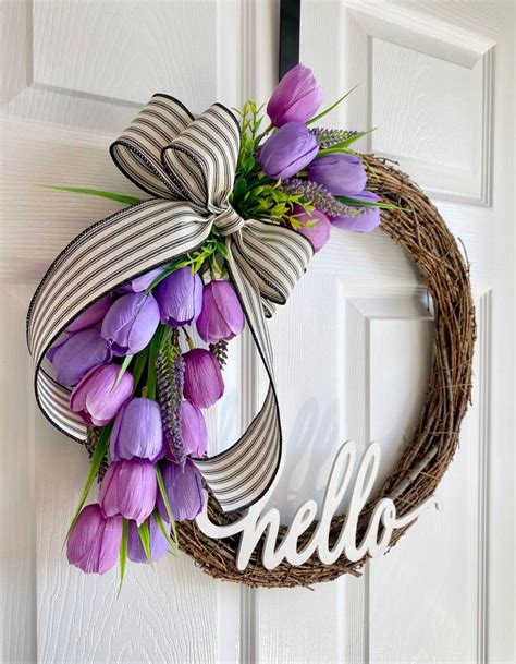 White Twig Wreath Tulip Wreath Diy Purple Wreath Tulip Spring Wreath