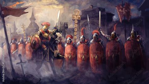 Roman soldiers and their general Stock Illustration | Adobe Stock