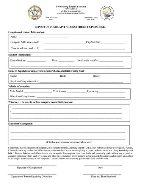 Fillable Online Sheriff S Office Personnel Complaint Form Fax Email