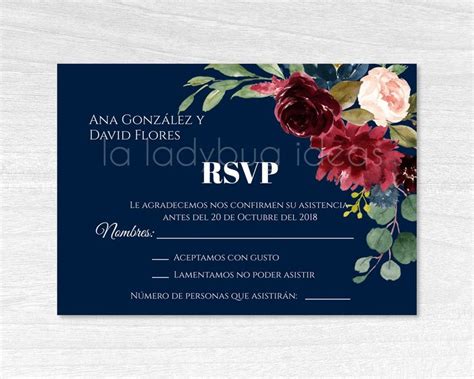 Wedding Rsvp Card In Spanish Floral Tarjeta Rsvp De Boda Para Editar