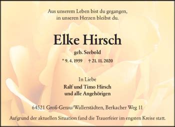 Traueranzeigen Von Elke Hirsch Vrm Trauer De