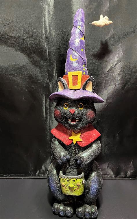 Vintage Halloween Cat in Witch Costume Flying Ghost Resin - Etsy