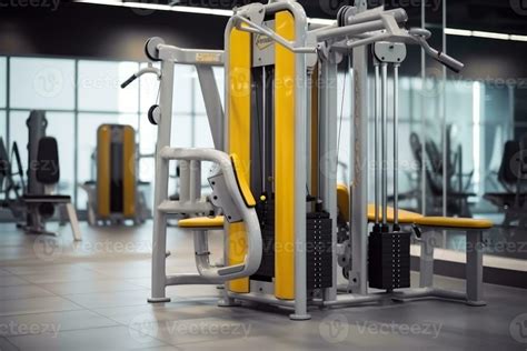 Gym interior with modern fitness equipment. Concept fitness equipment ...