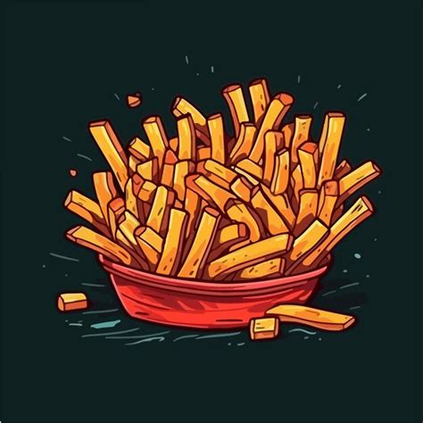 Premium Vector A Cartoon Of French Fries In A Red Container