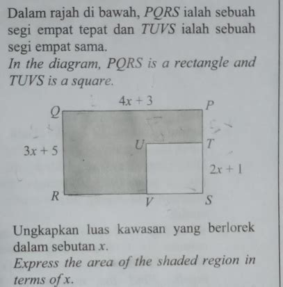 Solved Dalam Rajah Di Bawah Pqrs Ialah Sebuah Segi Empat Tepat Dan