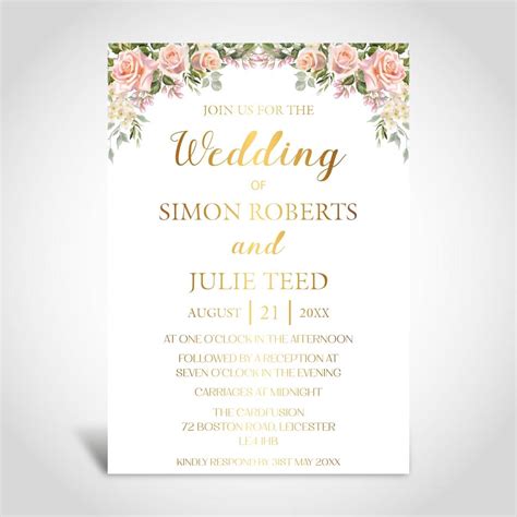 Floral Watercolour Wedding Invitation Card With Gold Foiling CFI308