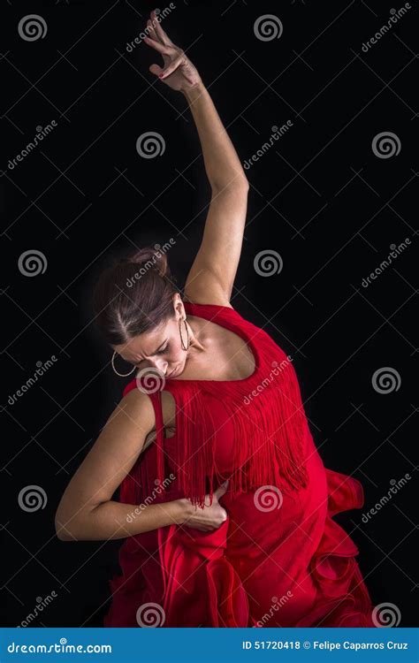 Flamenco Dancer Backs Red Dress And Hands Crossed Up Stock Photo