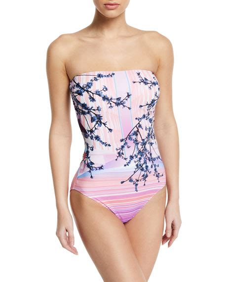 Gottex Hanami Printed Bandeau One Piece Swimsuit