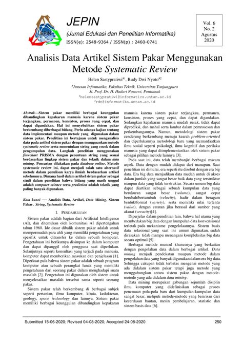 PDF Analisis Data Artikel Sistem Pakar Menggunakan Metode Systematic