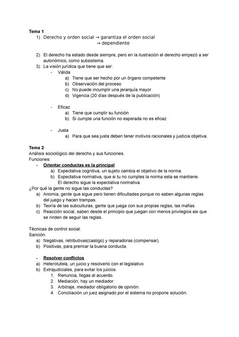 Teoria Del Derecho Parte 1 Tema 1 1 Derecho Y Orden Social