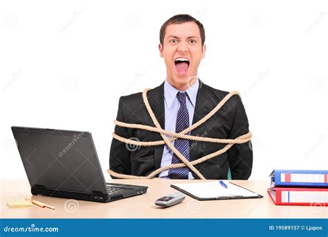 Businessman Tied Up With Rope In The Office Stock Image Image Of