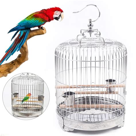 Stainless Steel Bird Cage, Parrot Travel Carrier Hanging Parrot Cage ...