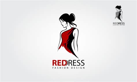 Red Dress Fashion Vector Logo Template Creative Feminine Figure In