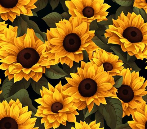 Premium Photo A Close Up Of A Bunch Of Yellow Sunflowers With Green Leaves Generative Ai